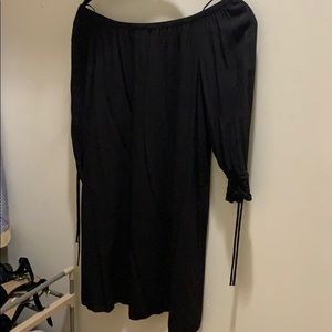 Off the shoulder black dress with tie sleeves